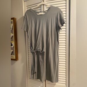 Vince Gray Casual Mini Short Sleeve Side Tie Cotton Knot Dress